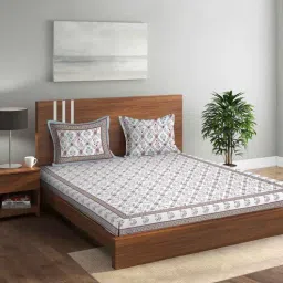 rajasthan decor White Floral 144 TC 100% Cotton Queen Bed Sheet with 2 Pillow Cover-picture-16