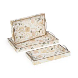 the home co. White & Gold MDF Wood Flower (Set of 3) Serving Tray image 3
