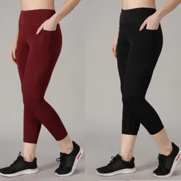 madact Solid Women Maroon, Black Tights-picture-14