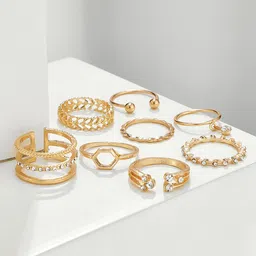 thevinegirl Stunning Golden Ring AD Multi Designs Rings Set Combo Ring For Women Girls Alloy Cubic Zirconia Gold Plated Ring Set image 2