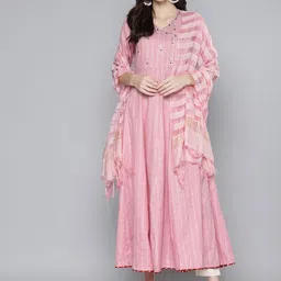 HERE&NOW Women Ethnic Motifs Embroidered Anarkali Kurta with Dupatta-picture-12