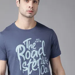 Roadster Men Blue Printed Round Neck Pure Cotton T-shirt-picture-30