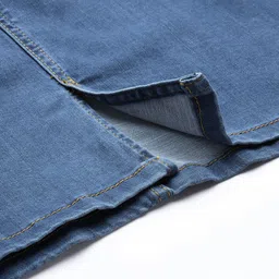 DressBerry Blue Solid Casual Denim Straight Skirt image 2