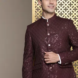 House of Pataudi Jashn Mandarin Collar Textured Sequinned Bandhgala Blazer-picture-42