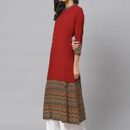 YASH GALLERY Women Maroon  Orange Printed A-Line Kurta image 5