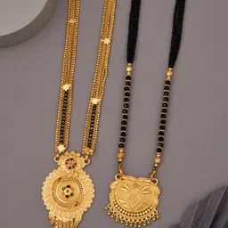 Bhanu diam Gold-Plated & Black Brass Mangalsutra image 1