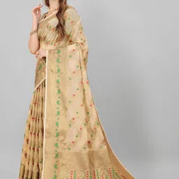 VS MALL Woven Design Zari Pure Cotton Banarasi Saree image 2