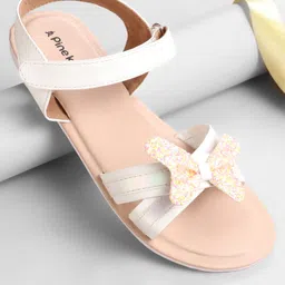 Pine Kids Solid Colored Velcro Closure Party Sandals with Bow - Golden-picture-23