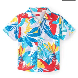 Babyhug 100% Cotton Knit Half Sleeves Regular Collar Tropical Print Shirt - Multicolour-picture-21