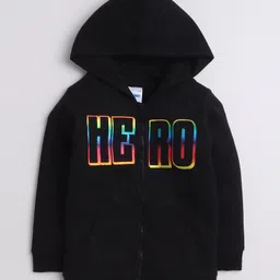 BUMZEE Full Sleeves Hero Text Printed Hooded Sweat Jacket - Black-picture-14