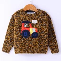 Wingsfield Full Sleeves Car Embroidered Sweater - Yellow-image-82