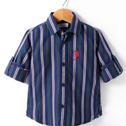 US Polo Assn Cotton Knit Full Sleeves Stripe Shirt - Navy Blue-picture-10
