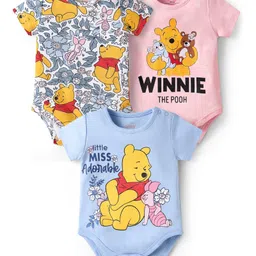 Babyhug Disney Interlock Knit Half Sleeves Onesies With Winnie The Pooh Print Pack Of 3 - Pink Blue & White-picture-15