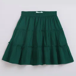 Chuppan Chupai Rayon Solid Tiered Skirt - Green-image-42