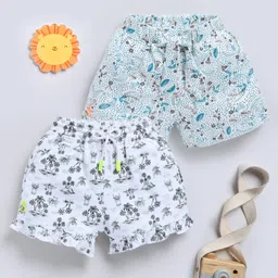 Biskid Sinker Pack Of 2 Lilo & Stitch Featuring Character & Floral Printed Shorts - White Black & Blue-picture-20
