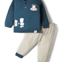 CUCUMBER Sinker Knit Full Sleeves T-shirt & Jogger Set with Animal Print - Persian Navy Blue-picture-8
