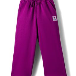 kookie kids india Kookie Kids Terry Knit Full Length Solid Color Wide Leg Lounge Pant with Badge Detailing - Violet-picture-41