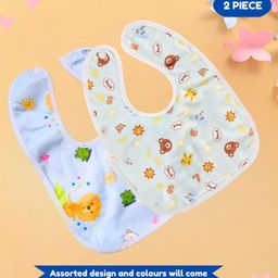 Bubble Trouble Waterproof Feeding Bibs with Snap Button Closure Print Pack of 2- Multicolour-picture-11