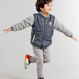 Babyhug Full Sleeves Solid Color Quilted Bomber Jacket - Navy Blue image 2