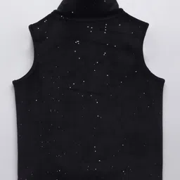 Taffykids Velvet Sleeveless Beads Embellished Zip Up Jacket - Black image 3