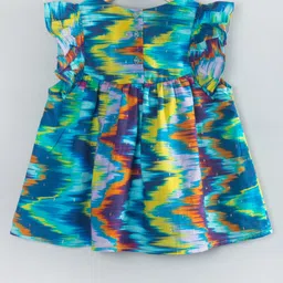 Hugsntugs Cotton Woven Frill Sleeves Abstract Printed Bow Applique Detailed Top - Blue image 3