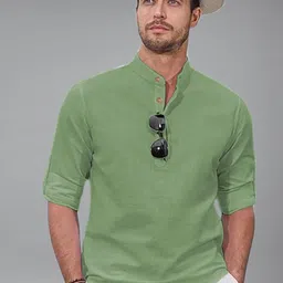 Navkanj Mandarin Collar Roll-Up Sleeves Cotton Straight Kurta image 4