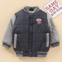 Babyhug Full Sleeves Solid Color Quilted Bomber Jacket - Navy Blue image 3