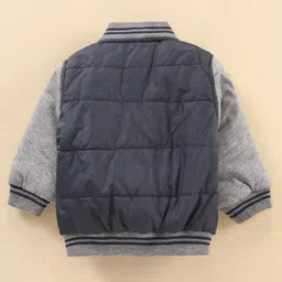 Babyhug Full Sleeves Solid Color Quilted Bomber Jacket - Navy Blue image 4