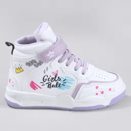Cute Walk by Babyhug Sneaker Shoes with Velcro Closure Lace Detailing & Girls Rule Print - Purple image 4