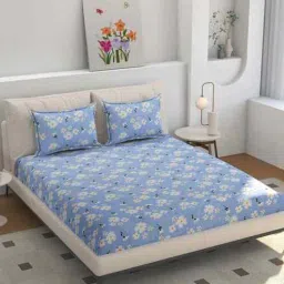florida Microfiber Floral King Bedsheet with 2 Pillow Covers - Blue, 228x275 CM-picture-11