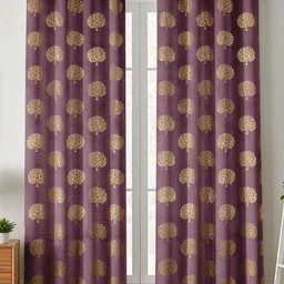 Kiara Creations 2 Pieces Pink & Gold-Toned Tree Darkening Velvet Long Door Curtains-picture-13