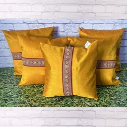 Pink Parrot Yellow & Maroon Set of 5 Ethnic Motifs Square Cushion Covers-image-78
