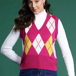 DressBerry Acrylic Argyle Sweater Vest-picture-14