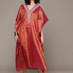 aarke Ritu Kumar Floral Embroidered Flared Sleeves Kaftan Midi Dress-image-20