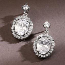 Rubans Rhodium-Plated Cubic Zirconia Stones Studded Oval Shaped Drop Earrings-picture-5