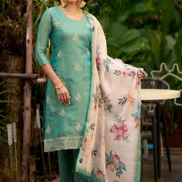 Fashion2wear Women Floral Embroidered Regular Thread Work Kurta with Trousers & With Dupatta-picture-20