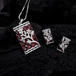 StileAdda Silver-Plated American Diamond Studded Big Square Necklace and Earrings-picture-15