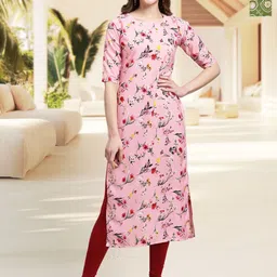HERE&NOW Selection Of 2 Floral Printed Round Neck Straight Kurtas-picture-37