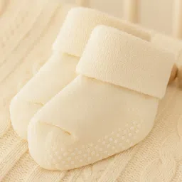 AHC Baby Socks Cotton Breathable Anti Skid Thick Warm Kids Socks - White-image-74