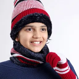 Pine Kids Knitted Woollen Cap Gloves & Snood Set with Striped & Cable Knit Design Blue - Diameter 14.5 cm-image-72