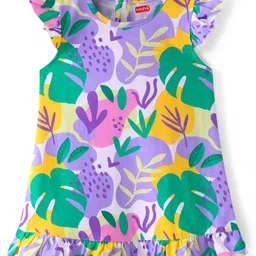Babyhug Cotton Knit Single Jersey Frill Sleeves Nighty With Tropical Print - Multicolour-picture-18