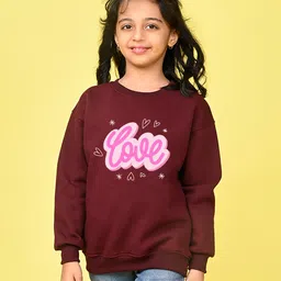 NUSYL Fleece Full Sleeves Love Text Printed Oversized Sweatshirt - Burgundy-picture-17
