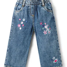 Babyoye 100% Cotton Denim Woven Full Length Jeans With Floral Embroidery - Navy Blue-picture-18