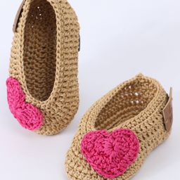 Funkrafts Handmade Crochet Designed Heart Applique Detailed Booties - Beige & Pink-picture-39