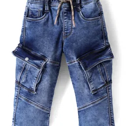 Ruff Denim Woven Full Length Washed Jeans with Pockets - Blue-picture-28
