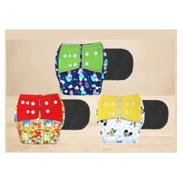 KIDS BASIC Reusable Baby Cloth Diapers With Fun Prints Washable Diaper Nappy - White , Yellow & Blue (Pack of 3) image 1
