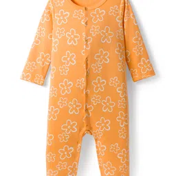 kookie kids india Kookie Kids Interlock Knit Full Sleeves Romper with Floral Print - Orange-picture-19