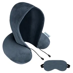 Billebon Premium Ultra Soft Neck Pillow with Hoodie Comfortable Travel Pillow for Airplane - Grey-image-28