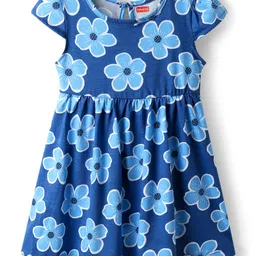 Babyhug Single Jersey Knit Cap Sleeves Frocks With Floral Print & Bow Applique Pack Of 2 - Red & Blue image 2