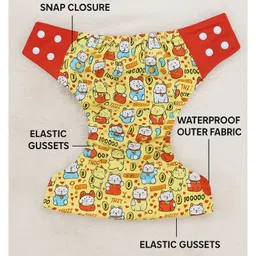 KIDS BASIC Reusable Baby Cloth Diapers With Fun Prints Washable Diaper Nappy - White , Yellow & Blue (Pack of 3) image 2